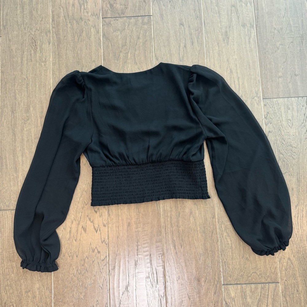 NWT! Aritzia Wilfred Wistful Blouse - Black Puff Sleeve Cropped Boho Top - Picture 10 of 12